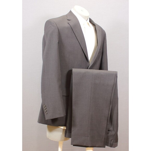 Pronto Uomo 2 Piece Suit Mens Gray Wool Blend 2 Buttons 42R Flat Fronts 36